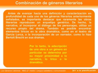 Combinación de géneros literarios <ul><li>Antes de avanzar hacia una definición y caracterización en profundidad de cada u...