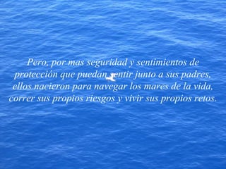 Pero, por mas seguridad y sentimientos de protección que puedan sentir junto a sus padres, ellos nacieron para navegar los mares de la vida, correr sus propios riesgos y vivir sus propios retos. 