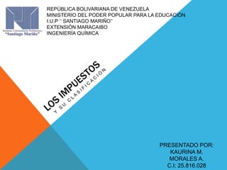 REPÚBLICA BOLIVARIANA DE VENEZUELA
MINISTERIO DEL PODER POPULAR PARA LA EDUCACIÓN
I.U.P ‘‘ SANTIAGO MARIÑO’’
EXTENSIÓN MARACAIBO
INGENIERÍA QUÍMICA
PRESENTADO POR:
KAURINA M.
MORALES A.
C.I: 25.816.028
 