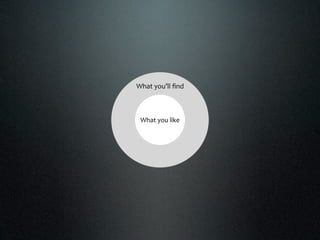 What you’ll ﬁnd



 What you like
 