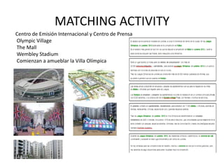 MATCHING ACTIVITY
Centro de Emisión Internacional y Centro de Prensa
Olympic Village
The Mall
Wembley Stadium
Comienzan a amueblar la Villa Olímpica
 