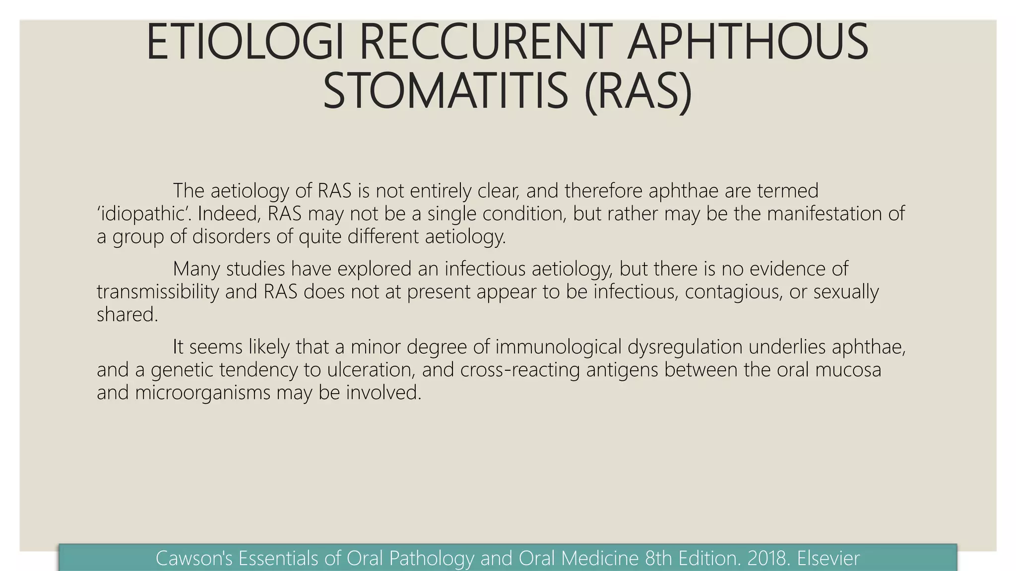 Major Ras Reccurent Aphthous Stomatitis (RAS) / Stomatitis Aftosa Rekuren | PPTX