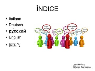 ÍNDICE
●

Italiano

●

Deutsch

●

ру́сский

●

English

●

国国的

José MªRuz
Alfonso Zamorano

 