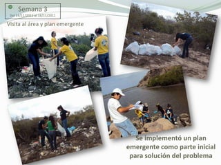 Semana 3
 Del 14/11/2011 al 18/11/2011

Visita al área y plan emergente




                                     Se implementó un plan
                                  emergente como parte inicial
                                   para solución del problema
 