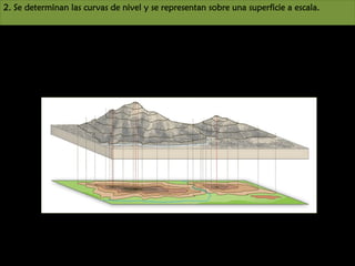 2. Se determinan las curvas de nivel y se representan sobre una superficie a escala.

 