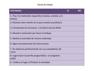 Producir un programa radialPauta de Cotejo
