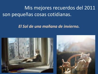 Mis mejores recuerdos del 2011
son pequeñas cosas cotidianas.

      El Sol de una mañana de invierno.
 