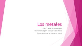 Los metales
Clasificación de los metales
Herramientas para trabajar los metales
Construcción de un elemento metal
 
