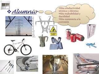 Alta conductividad térmica y eléctrica Alta maleabilidad y ductilidad Alta resistencia a la corrosión 