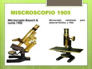 MISCROSCOPIO 1905
Microscopio Bausch &
Lomb 1905

Microscopio
veterinario
observar trichina. c 1905.

para

 
