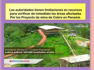 Las autoridades tienen limitaciones en recursos
para verificar de inmediato las áreas afectadas
Por los Proyecto de mina de Cobre en Panamá.
 