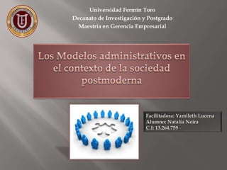 Universidad Fermín Toro
Decanato de Investigación y Postgrado
  Maestría en Gerencia Empresarial




                           Facilitadora: Yamileth Lucena
                           Alumno: Natalia Neira
                           C.I: 13.264.759
 