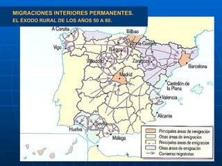 MIGRACIONES INTERIORES PERMANENTES.  EL ÉXODO RURAL DE LOS AÑOS 50 A 80 . 