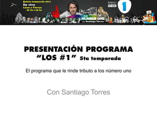 El programa que le rinde tributo a los número uno



         Con Santiago Torres
 