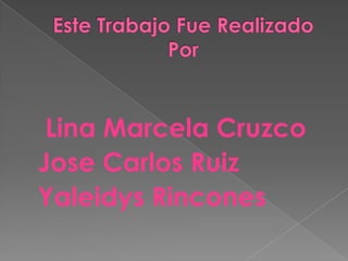 Lina Marcela Cruzco
Jose Carlos Ruiz
Yaleidys Rincones
 