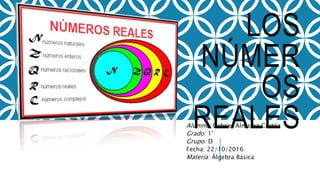 LOS
NÚMER
OS
REALESAlumno: Gabriel Almaraz Cortéz
Grado: 1°
Grupo: D
Fecha: 22/10/2016
Materia: Álgebra Básica
 
