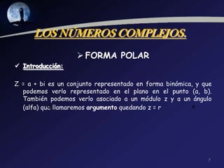 LOS NÚMEROS COMPLEJOS.SUMA / RESTAFÓRMULAS: (a + b i) + (c + b i)= (a + c) + (b + d) i                  (a – b i) – (c – b i) = (a – c) – (b – d) iEJEMLO: 3 (-2 – 4i) + 5 (3/2 – i)=                       = -6 -12i + 5/2 – 5i =                =-12/2 – 12i + 5/2 – 5i=                    =-7/2 +17i5