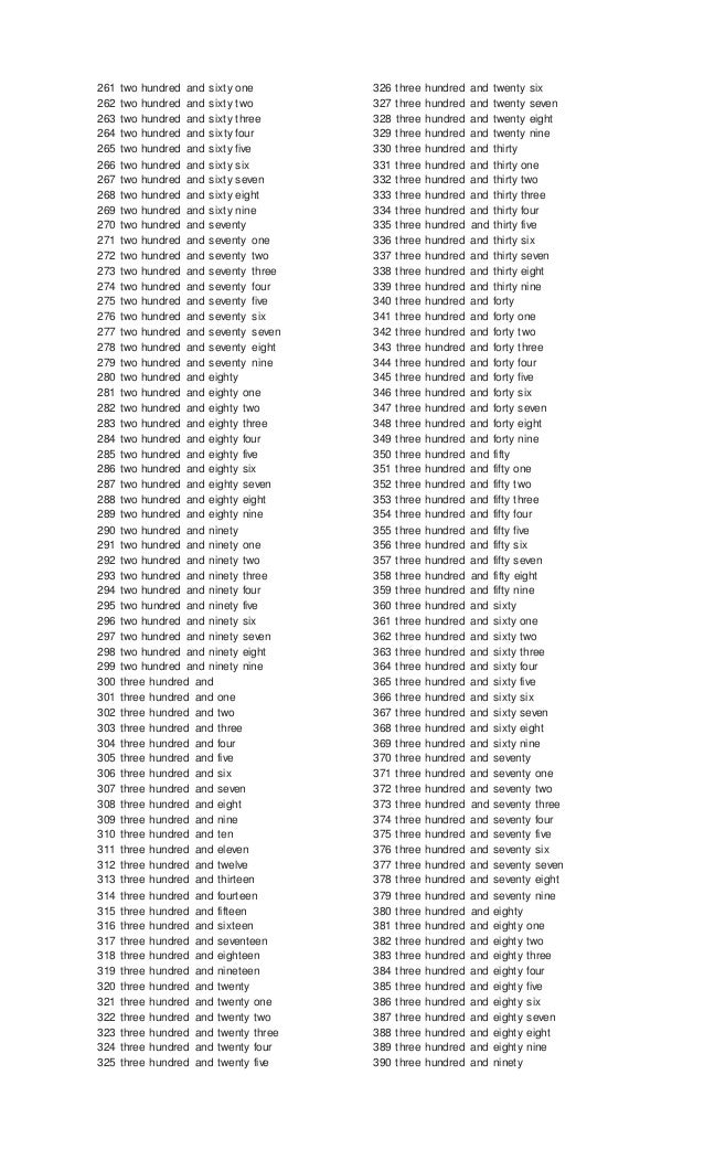 los numeros de ingles de 1 a 500 numeros en ingles