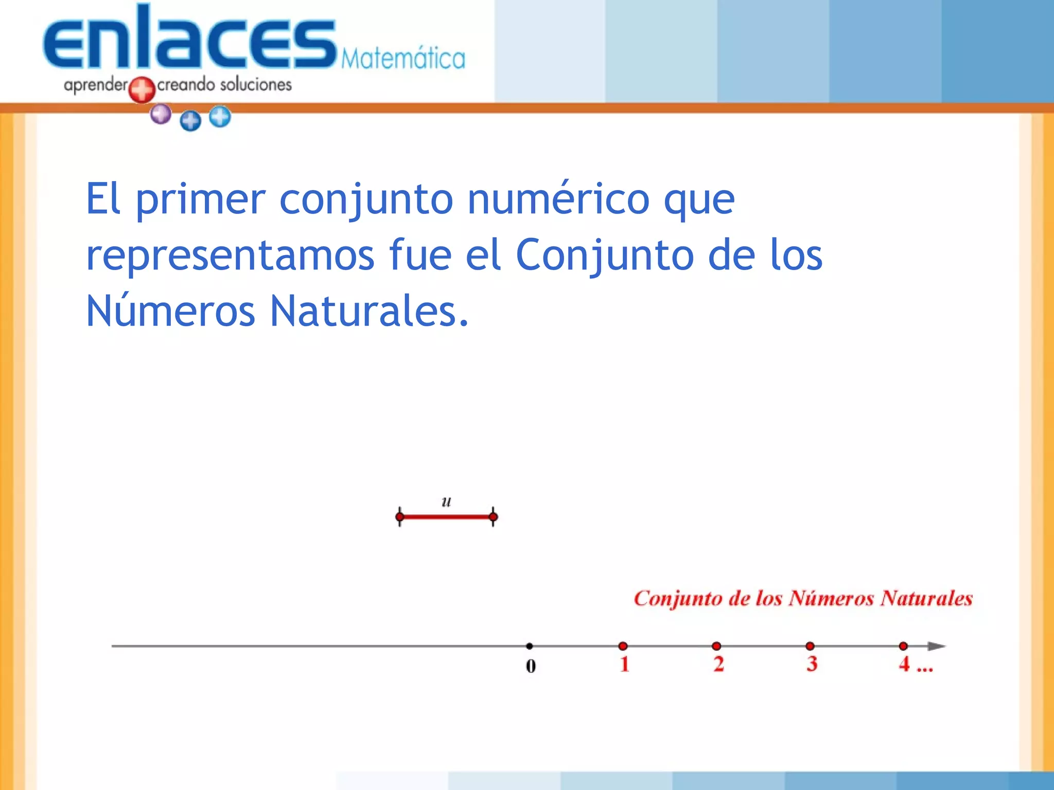 El primer conjunto numérico que
representamos fue el Conjunto de los
Números Naturales.
 