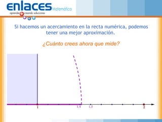 Si hacemos un acercamiento en la recta numérica, podemos
tener una mejor aproximación.
¿Cuánto crees ahora que mide?
 