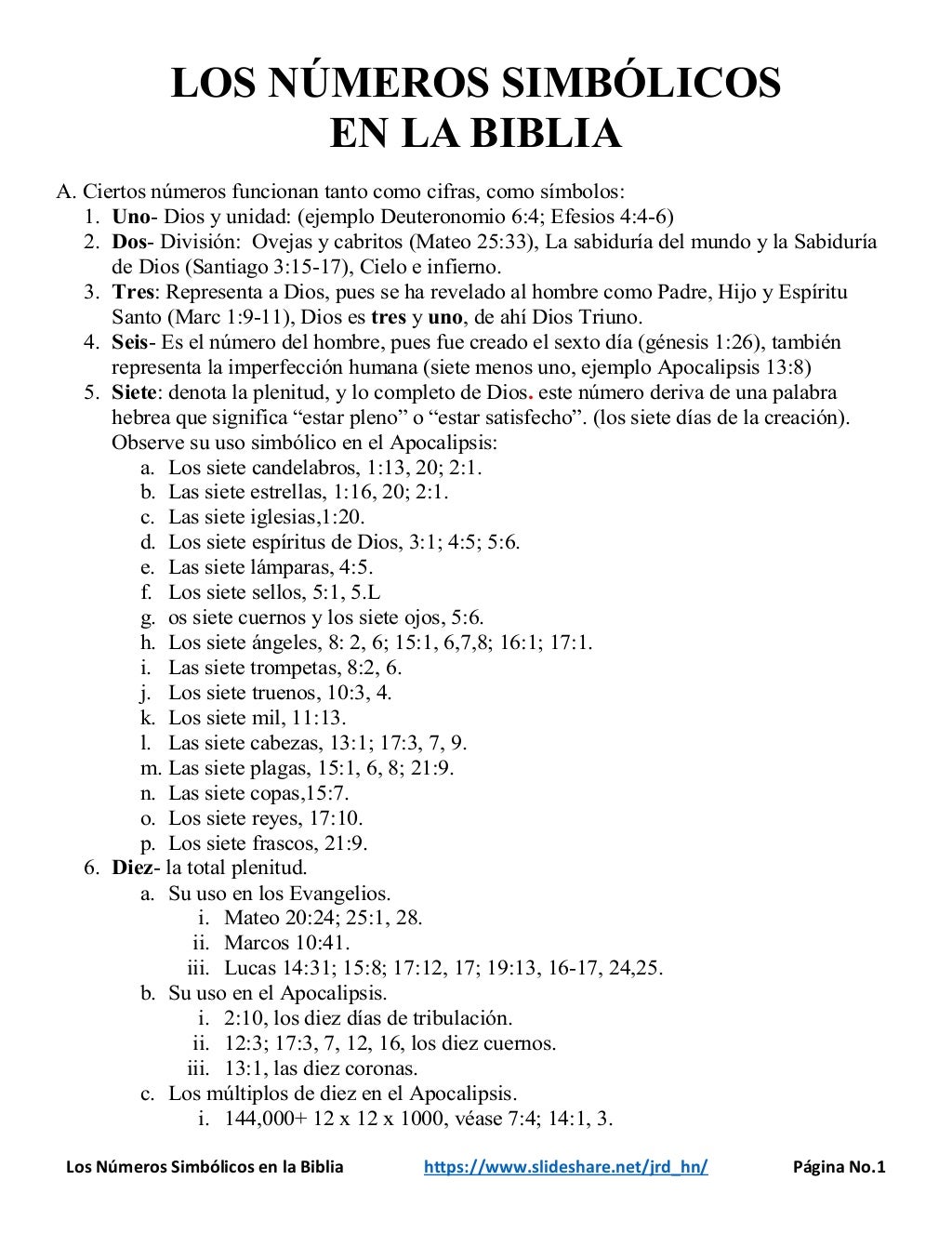 Los numeros simbolicos en la biblia