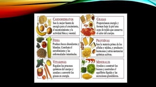 CLASIFICACIÓN DE NUTRIENTES
• Macronutrientes: hidratos de carbono, fibra alimentaria, proteínas y grasas
• Micronutriente...