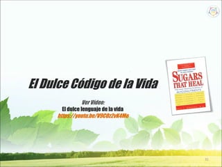 31
El Dulce Código de la Vida
Ver Vídeo:
El dulce lenguaje de la vida
https://youtu.be/V9COz2vK4Mo
 