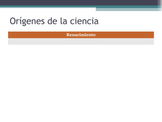 Renacimiento
Orígenes de la ciencia
 