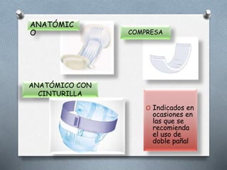 ANATÓMICO CON
CINTURILLA
ANATÓMIC
O
O Indicados en
ocasiones en
las que se
recomienda
el uso de
doble pañal
COMPRESA
 