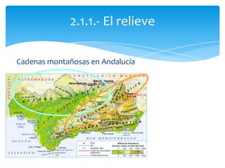 Cadenas montañosas en Andalucía
2.1.1.- El relieve
 