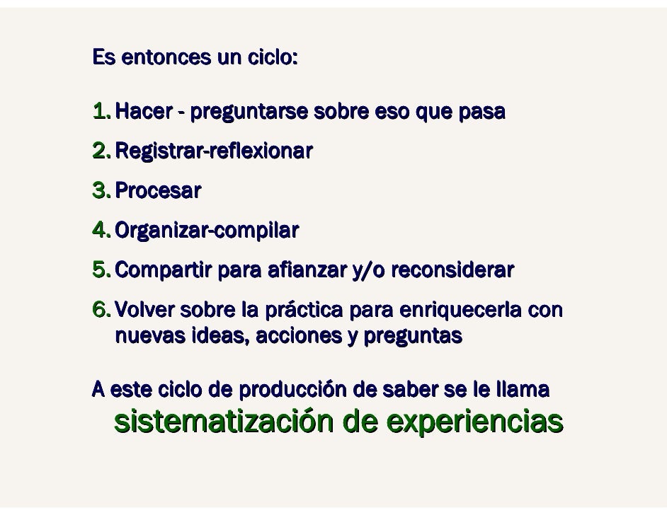 Los pasos de la sistematización de experiencias