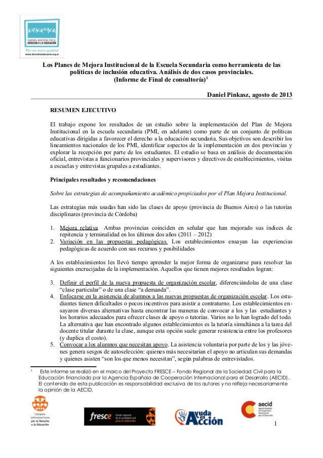 Los planes de mejora institucional de la escuela 