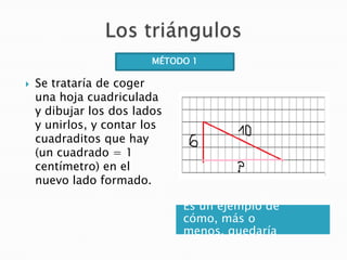 MÉTODO 1


Se trataría de coger
una hoja cuadriculada
y dibujar los dos lados
y unirlos, y contar los
cuadraditos que hay...