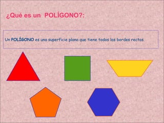 ¿Qué es un  POLÍGONO?: Un  POLÍGONO  es una superficie plana que tiene todos los bordes rectos. 