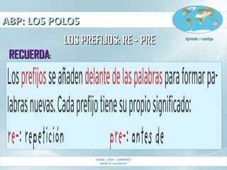ABP: LOS POLOSABP: LOS POLOS
SUEÑA - CREA - COMPARTE
Made in consolación
Aprendo + contigoAprendo + contigo
LOS PREFIJOS: RE - PRELOS PREFIJOS: RE - PRE
RECUERDARECUERDA::
 