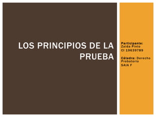 Participante:
Zaida Pinto
CI 19639789
Cátedra: Derecho
Probatorio
SAIA F
LOS PRINCIPIOS DE LA
PRUEBA
 