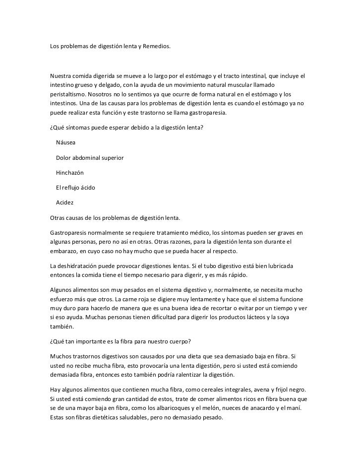 Los problemas de digestión lenta y remedios