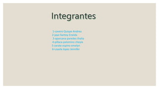 1-cavero Quispe Andrea
2-jayo llantoy Eneida
3-aparcana paredes thalia
4-pillaca palomino cheyla
5-zarate espino emelyn
6-Loyola lopez Jennifer
 