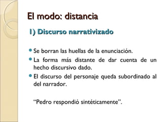 1. Tiempo
1.1. Orden
1.1.1. Analepsis
1.1.2. Prolepsis
1.2. Velocidad o duración temporal
1.2.1. Pausas descriptivas
1.2.2. Escenas
1.2.3. Resumen
1.2.4. Elipsis
1.2.4.1. Explícitas
1.2.4.2. Implícitas
1.2.4.3. Hipotéticas
1.3. Frecuencia
1.3.1. Relato singulativo
1.3.2. Relato repetitivo
1.3.3. Relato iterativo
2. Modo
2.1. Distancia
2.1.1. Discurso narrativizado
2.1.2. Discurso transpuesto o indirecto
2.1.2.1. Discurso indirecto
2.1.2.2. Discurso indirecto libre
2.1.3. Discurso reportado, citado o directo
2.1.3.1. Discurso directo libre
2.1.3.1. Monólogo interior
2.2. Perspectiva
2.2.1. Focalización cero
2.2.2. Focalización interna
2.2.2.1. Fija
2.2.2.2. Variable
2.2.2.3. Múltiple o estereoscópica
2.2.3. Focalización externa
3. Voz
3.1. Tiempo de la narración
3.1.1. Relato ulterior
3.1.2. Relato simultáneo
3.1.3. Relato anterior
3.2. Niveles narrarativos
3.2.1. Nivel diegético
3.2.2. Nivel extradiegético
3.3. Persona
3.3.1. Narrador homodiegético
3.3.2. Narrador autodiegético
3.3.3. Narrador heterodiegético
Anacronías
Anisocronías
 