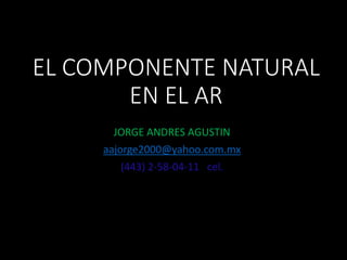 EL COMPONENTE NATURAL 
EN EL AR 
JORGE ANDRES AGUSTIN 
aajorge2000@yahoo.com.mx 
(443) 2-58-04-11 cel. 
 