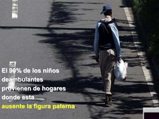 El 90% de los niños
deambulantes
provienen de hogares
donde esta
ausente la figura paterna.
 