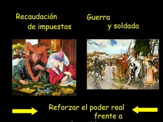 Recaudación  de impuestos Guerra  y soldada Reforzar el poder real  frente a los nobles 