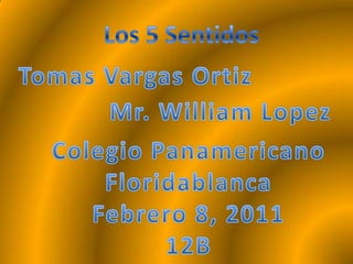 Los 5 Sentidos Tomas Vargas Ortiz Mr. William Lopez Colegio Panamericano Floridablanca Febrero 8, 2011 12B 