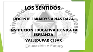 LOS SENTIDOS
DOCENTE: IBRAIDYS ARIAS DAZA
INSTITUCION EDUCATIVA TECNICA LA
ESPEANZA
VALLEDUPAR CESAR
 
