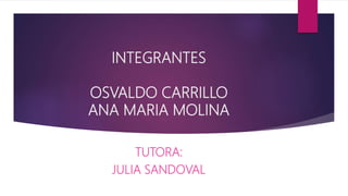 INTEGRANTES
OSVALDO CARRILLO
ANA MARIA MOLINA
TUTORA:
JULIA SANDOVAL
 