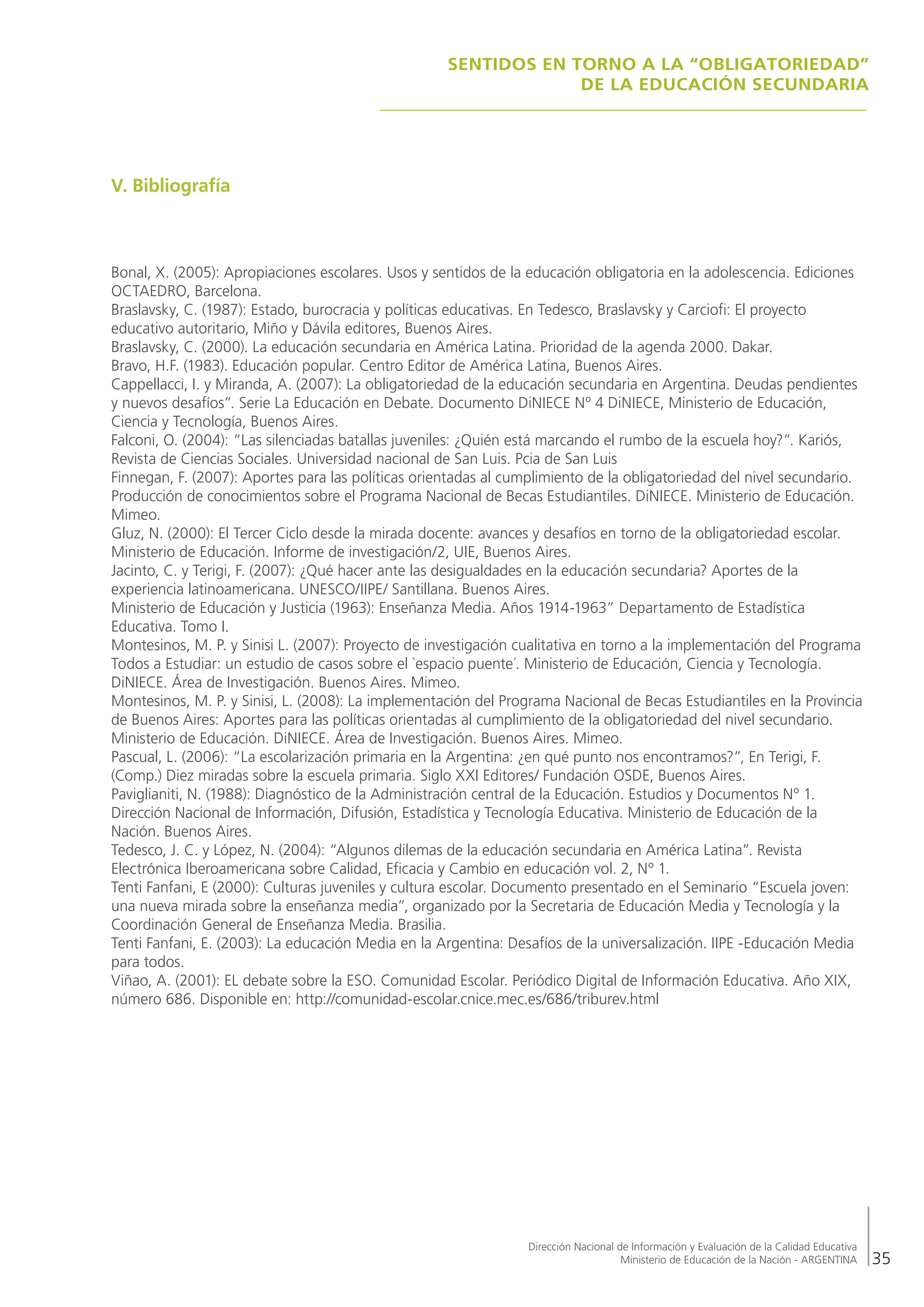 Sentidos en torno a la obligatoriedad de la educación secundaria | PDF