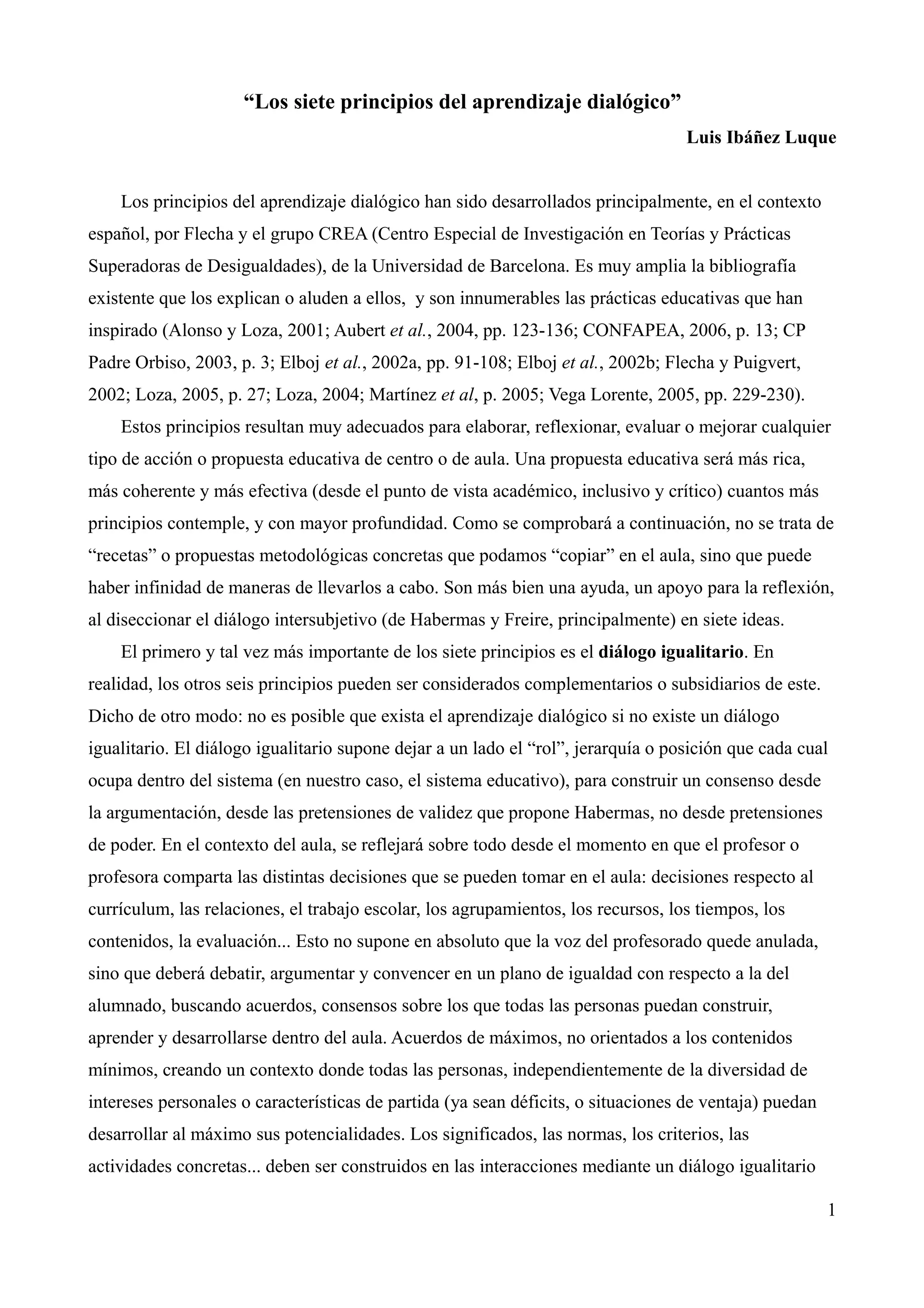 Los siete principios del aprendizaje dialógico | PDF