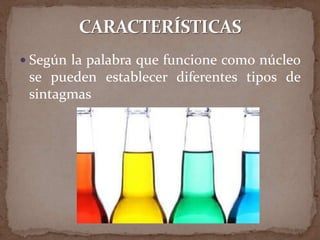  Según la palabra que funcione como núcleo
 se pueden establecer diferentes tipos de
 sintagmas
 
