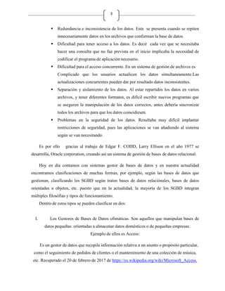 Datos Inconsistentes Los sistemas gestores de base de datos actuales | PDF
