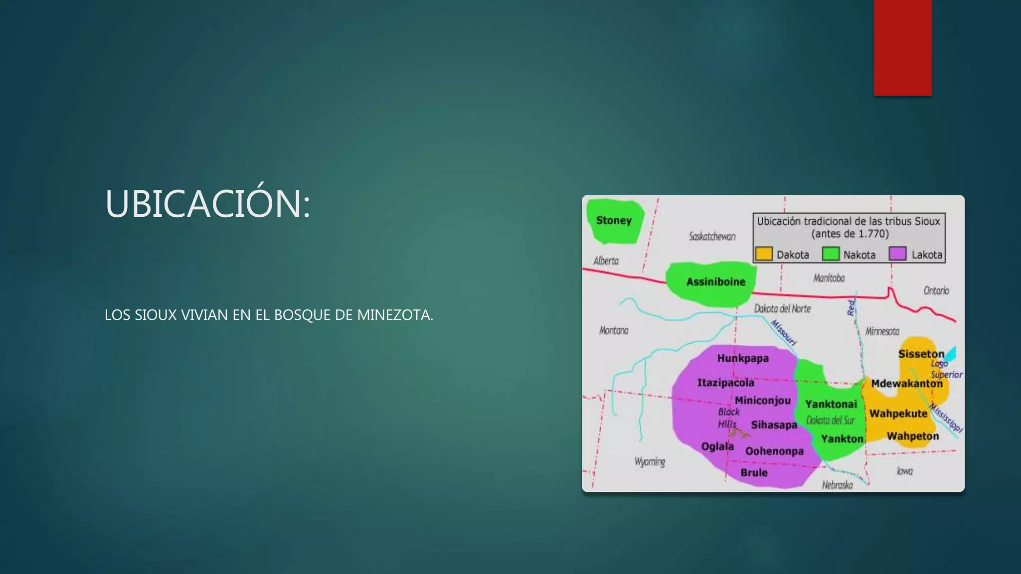UBICACIÓN:
LOS SIOUX VIVIAN EN EL BOSQUE DE MINEZOTA.